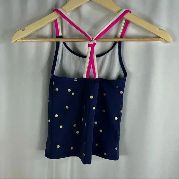 Boden Girl's Polka Dot Tankini Top 8-9 yr Blue Gold - Picture 4 of 5